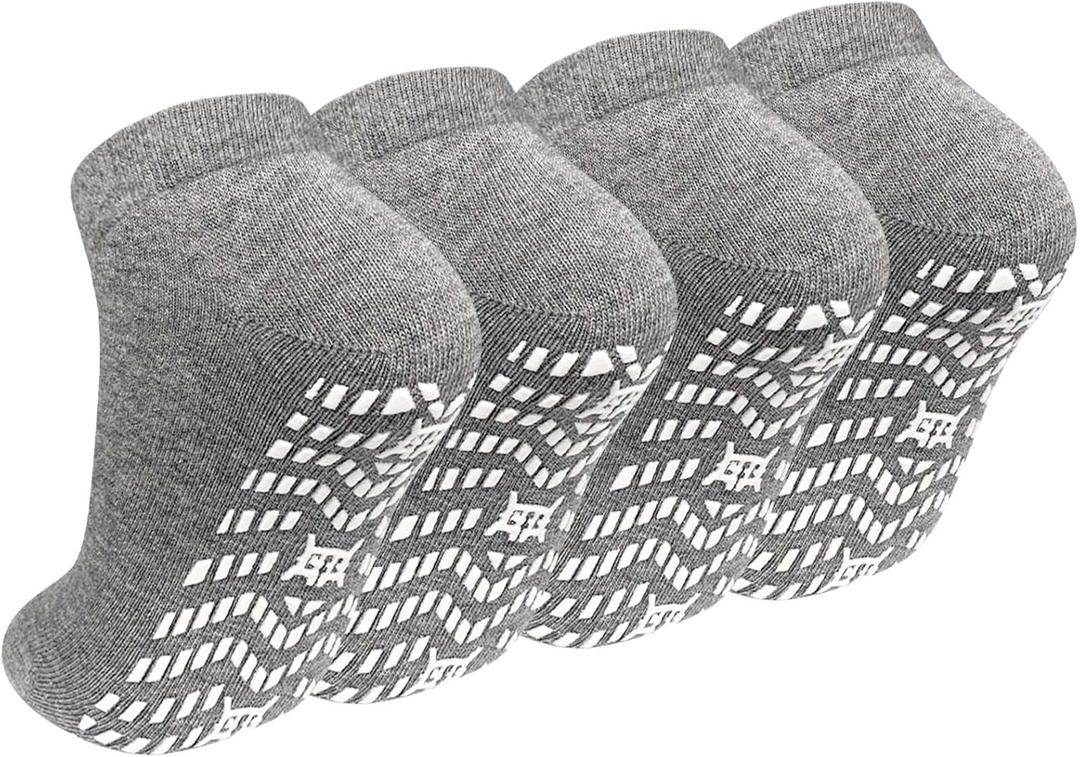 ZAKASA Non-Slip Grip Socks for Men: Non Skid Grippy Socks Anti Slip Gripper for Elderly Hospital Yoga Pilates (13-15, Grey-4 Pack)
