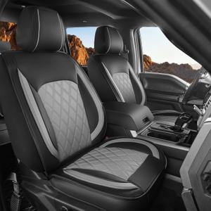 LINGVIDO Truck Seat Covers for 2014-2021 Toyota Tundra CrewMax Cab (60/40 Split Bench Rear ONLY), Waterproof Faux Leather Seat Covers for Trucks, Full Set Front & Rear, Black & Gray