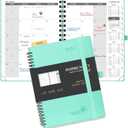 POPRUN Monthly Planner 2024-2025 Spiral Bound (6.5'' x 8.5'') 18 Months Calendar (Jan 2024 - Jun 2025) - 4 Pages per Month with Monthly Expense & Notes, Vegan Leather Cover - Green