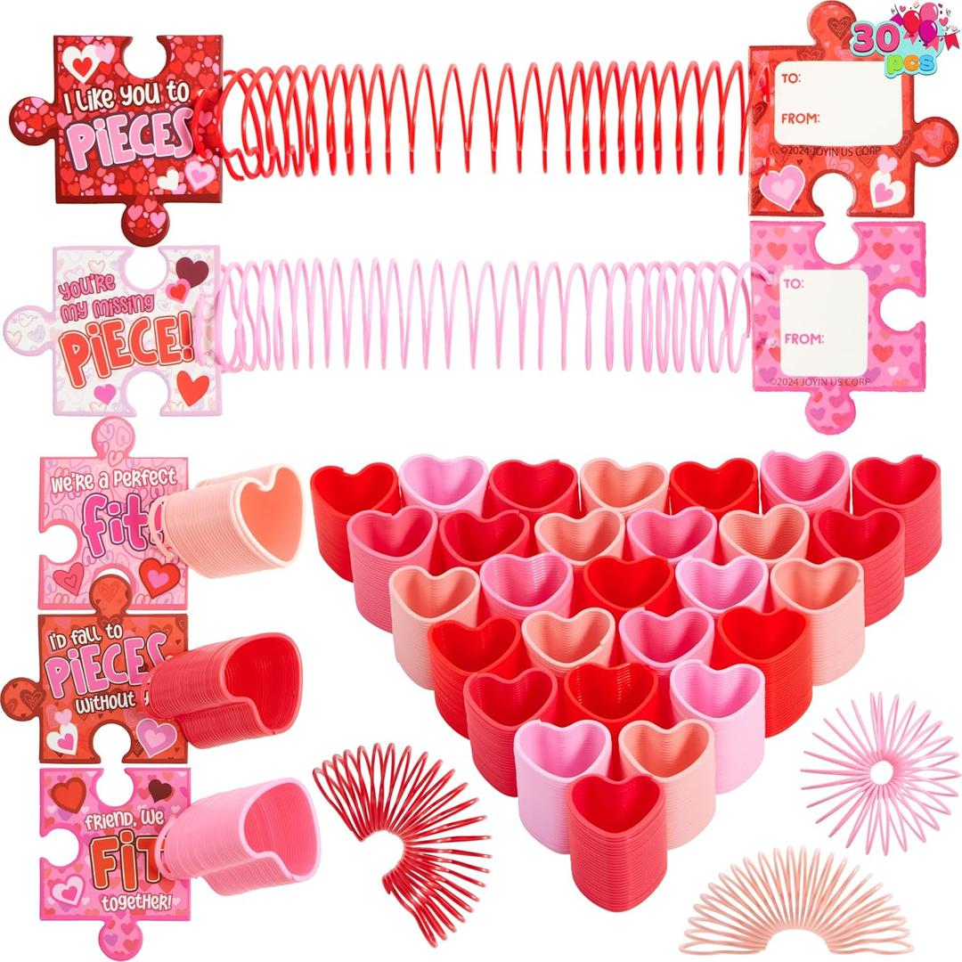 JOYIN 30 Packs Valentines Day Party Favors, Multi-Color Heart Coil Springs Toys, Stress Relief Fidget Toys for Kids Classroom Exchange, School Prize and Goodie Bag Stuffers