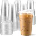 AOZITA 100 Pack - Clear 16 Oz Plastic Cups With Lids, Disposable Iced Coffee Cups With Lids for Party Drinks, Bubble Tea and Cold Beverage, BPA Free & Food Safe