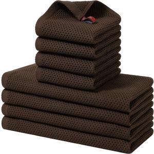 Homaxy 100% Cotton Kitchen Towels and Dishcloths Set, 12 x 12 Inches and 13 x 28 Inches, Set of 8 Bulk Kitchen Towels Set, Ultra Soft Absorbent Dish Cloths for Washing Dishes, Dark Brown