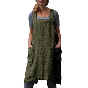 YESDOO Cotton Linen Apron Cross Back Apron for Womens with Pockets Pinafore Dress for Baking Cooking Large