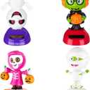 4 Pack Halloween Solar Powered Dancing Toys Skull Pumpkin Zombie Elf Witch Car Shaking Head Dancer Doll Halloween Toy Figurines Car Windowsill Decor for Car Dashboard Toys Gift Office Desk