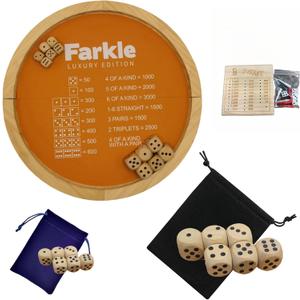Farkle Dice Tray, Farkle Classic Dice Game with 17.7" Collapsible Wooden Tray and 6 Large 6 Small Wooden Pearl Dice and a Scoreboard Set, Classic Home Game Stand (17.7-inch Bundle)