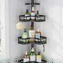 HEVEL Corner Shower Caddy Tension Pole, Adjustable Shower Organizer Corner 62115 Inch, Rustproof Bathroom Storage Shower Shelves, Black