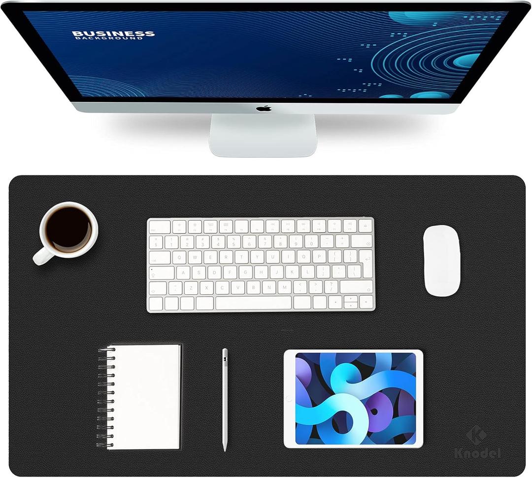 K KNODEL Small Office Leather Desk Mat, Mouse and Keyboard Pad, Computer and Laptop Mat, Desktop Protector and Cover, Writing Pad and Blotter (23.6"x13.8", Black)