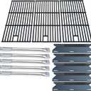 Parts Kit DG180 Replacement for Perfect Flame 5 Burner 720-0522; Charmglow 5 Burner 720-0396,720-0578 Gas Grill(SS Burner + Porcelain Steel Heat Plate + Porcelain Cast Iron Cooking Grid)
