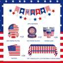 75 Pcs 4th of July Patriotic Party Decorations Set, Red White and Blue USA Flag Paper Plates Napkins Cups Tablecloth and Banner, Memorial Day Veterans Tableware Supplies (Serves 12)