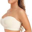 Lusait Strapless Bra for Women Non-Slip Silicone Padded Bandeau Bra Wireless Tube Top Bralette (Beige, L)