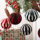 12 Pcs Christmas Paper Honeycomb Ornaments for Tree, 3D Glitter Edge Honeycomb Hanging Decorations Foldable Christmas Ornaments Lanterns for Xmas Tree Holiday New Year Party Decor (Chic)