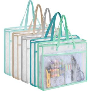 Qozary 5 Pcs Sew Project Bags for Quilting-A3 Sewing Craft Organizer Storage with Full-Zip & Handle, Needlepoint Project Bag for Embroidery, Knitting, Stitching, Cross Stitch and Crochet, Artworks
