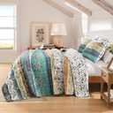 Boho Style King Quilt Set Yellow Bohemian Floral Strip Quilt Beddding Set, Soft and Lightweight Bedspread for All Season, Oversize King Bed Coverlet with 2 Matching Pillow Shams (3 Pieces)