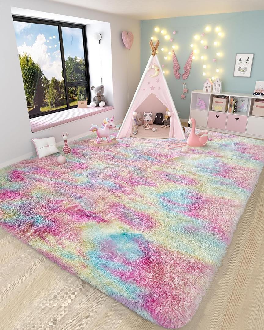 Ophanie Rainbow Colorful Rugs for Living Room 5'x8', Unicorn Fluffy Shag Fuzzy Plush Soft Carpets, Floor Shaggy Area Rugs for Bedroom, Carpet for Kids Girls Dorm Nursery Home Decor Aesthetic
