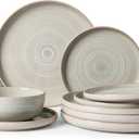 Famiware Meteor Plates and Bowls Sets for 4, 12 Pieces Dinnerware Sets, Microwave and Dishwasher Safe Dishes Set, Matcha Green