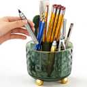 GOTOBA Dark Green Pen Pencil Holder for Desk, 360 Rotating Pen Organizer, Green Office Supplies, Cute Pen Holder, 6-Compartment Pencil Holder Rotating, Dark Green 