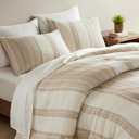 Woolrich Queen Comforter Set Cotton Striped, Oversized Comforter, All Season Down Alternative Overfilled Queen Size Comforter, Mesa, Full/Queen Tan 3 Piece