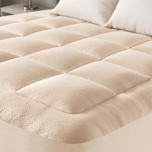 Ultra Soft Queen Size Mattress Topper - Viscose Made from Bamboo Pillow Top Mattress Pad for Back Pain Relief - Naturally Cooling for Hot Sleepers, Beige