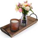 Rectangle Wood Candle Tray with Black Metal Handles, Rustic Wood Candle Holder for Displaying Candles,Centerpieces for Dining Table, Mantel, Coffee TableFarmhouse