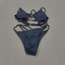 ZAFUL Women's Sexy Cutout Bikini Thong Bikini Set Tie Back Two Piece Swimsuit Bathing Suit (Medium, 1-haze Blue)