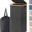 Lifewit 100L Laundry Basket with Lid, Clothes Hampers for Laundry with Bamboo Handles and 1 Removable Bag, Large Foldable Laundry Hamper for Bedroom, Bathroom, Dorm, Laundry Room, Dark Gray