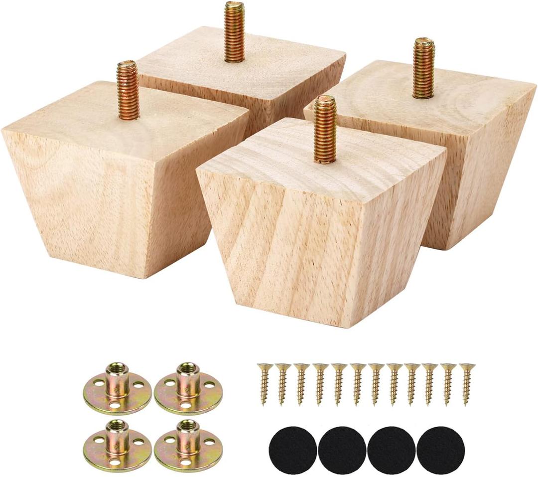 Maricome 2 Inch Unfinished Wood Furniture Legs Replacement Cabinet Couch Sofa Legs Feet Screw in Set of 4