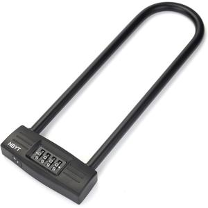 U Bike Lock - Heavy Duty Combination Lock for Motorcycle Wheel, Office Door, Fence & Gate - Resettable, Long Combination U-Lock in Black - Steel/Zinc/PVC Construction - 13.78 x 4.7 x 1.1 Inches