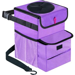 Car Trash Can Foldable Garbage Bin Leakproof 2.3 Gallons Purple (Standard)
