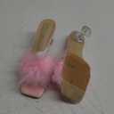 Heiyom Women's Square Toe Low Stilettos Heels Mules Sandals Fluffy Feather Slip on Clear Low Heels Wedding Bridal Party Dress Shoes 9.5