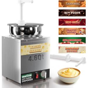 WantJoin 4.6Qt Nacho Cheese Dispenser with Pump - Nacho Cheese Warmer,Stainless Steel Hot Fudge Warmer W/5-Level Temperature Adjustment,Hot Fudge Dispenser for Hot Fudge Cheese Caramel (Sliver) WantJoin 4.6Qt Nacho Cheese Dispenser with Pump - Nacho Cheese Warmer,Stainless Steel Hot Fudge Warmer W/5-Level Temperature Adjustment,Hot Fudge Dispenser for Hot Fudge Cheese Caramel (Sliver)