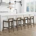 Nathan James Gracie Modern Counter Height Bar Stool with Back, Counter Stool Upholstered Chair with Natural Textured Linen and Brushed Wooden Legs, Cream Boucle/Dark Brown