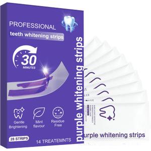 Purple Teeth Whitening Strips for Sensitive Teeth, Enamel Safe Whitening Strips to Remove Coffee Wine Smoking Stains, Non Slip Teeth Whitening Kit with Low Sensitivity Formula 14 Treatments
