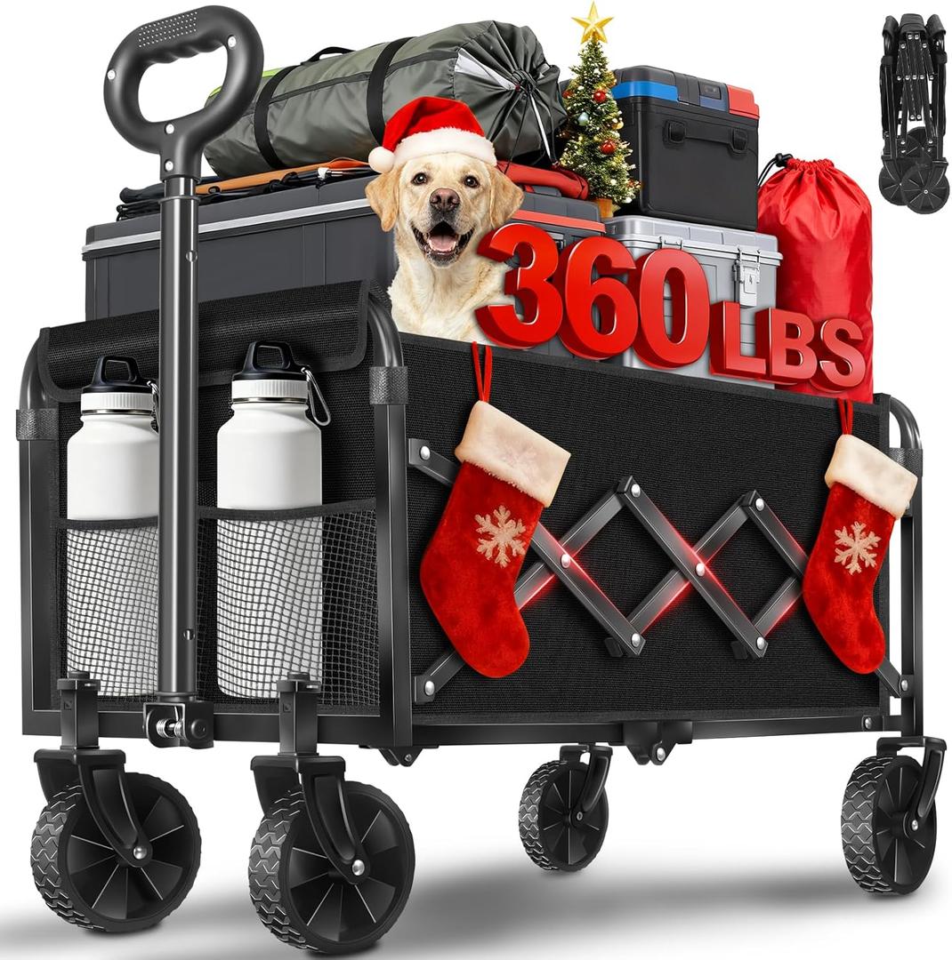 Wagons Carts Foldable Collapsible Wagon with Wheels  Folding Utility Wagon Cart Portable for Camping,Sports,Groceries,Apartment & Travel | Collapsible Wagon for Storage & Shopping,360lbs,Black