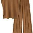 Ekouaer Lounge Sets for Women Two Piece Outfits Knit Cap Sleeve Tops Wide Leg Pleated Pants Casual Dressy Sweater Sets M