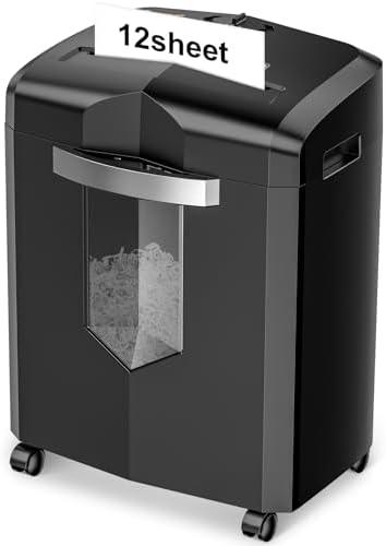 Bonsaii Paper Shredder, 12 Sheet Cross Cut Shredders for Home Office Heavy Duty, 20-Minutes Running Time with 4.2 Gal Pullout Bin for Credit Card Jam-Proof Shredding Machine (C266-A New)