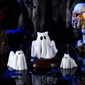 3 Pcs Resin Ghost Decor Halloween Horned Ghost, Cat, Dog Figurines Cute Farmhouse Tiered Tray Coffee Table Centerpieces Shelf Mantel Display Collections