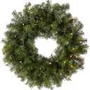 National Tree Company 24 in Pre-Lit Norwood Fir Artificial Christmas Wreath, Christmas Decoration with 50 Clear LED Lights, 250 Tips, Timer, Green