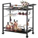 Joaxswe Bar Cart,Home Bar Serving Cart with Storage Shelves, 2 Tier Rolling Beverage Cart with Wheels, Modern Wine Cart with Wine Rack and Glass Holder for Kitchen, Living Room, Dinning Room, Black