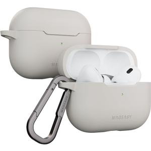 MAGEASY Skin AirPods Pro 2 Case with Carabiner Clip Included, Shockproof Silicone Case for AirPod Pro Case Cover for 1st & 2nd Generation, Stain-Resistant, Wireless Charging (Starlight White)