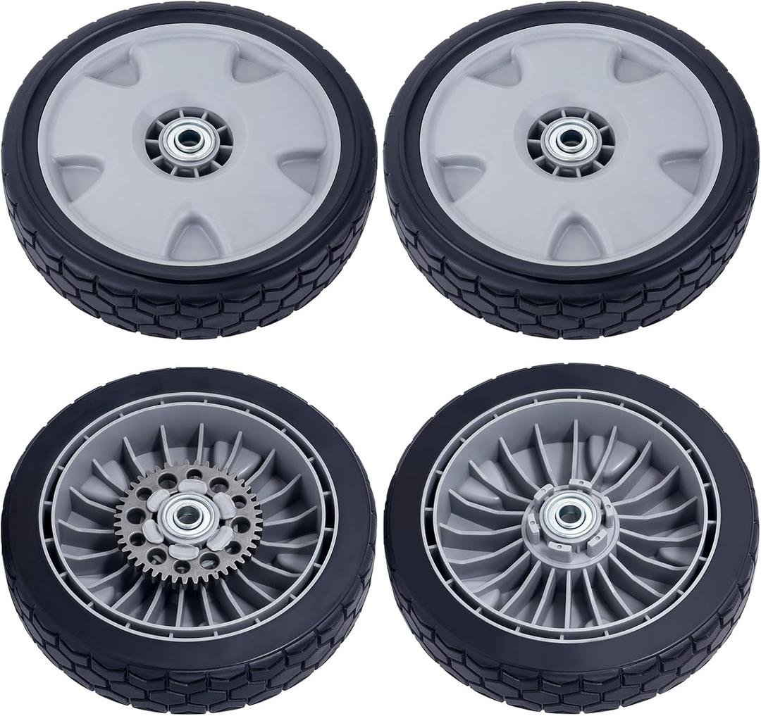 CheeMuii 4 Pcs 9" HRX217 Lawn Mower Wheels Kit 2 Rear Wheels Replace for 42710-VH7-010ZA and 2 Front Wheels Replace for 44710-VH7-010ZA Fit for Honda HRX217 HRR216 Lawnmowers