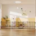 144" Extra Wide Baby Gate with Door, Configurable 6 Panels Baby Fence, Fireplace Gate with Anti-Trip Pedal, Family Essentials Safety Gate for Child Dogs Pets, 28'' Tall Black