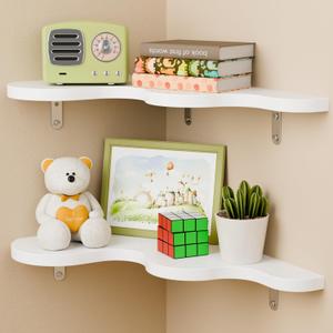 Cute Cloud Shelves, Wavy Floating Corner Shelf, Cloud Corner Wall Shelves with Brackets, Cute Wall Shelves for Nursery Decor, Corner Shelves for Bedroom,Living Room,Bathroom&Home Decor,White