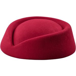 Stewardess Hat Felt Air Hostesses Pillbox Hat Teardrop Fascinator Base Sweet Design (Red)