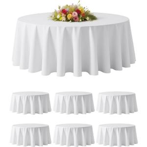 BESTVIP 6 Pack 60 Inch White Washable Round Polyester Fabric Tablecloths| Fits 20"-48" Tables |Decorative Table Cover for Wedding Party Dining Banquet, Events, Holiday, Restaurant