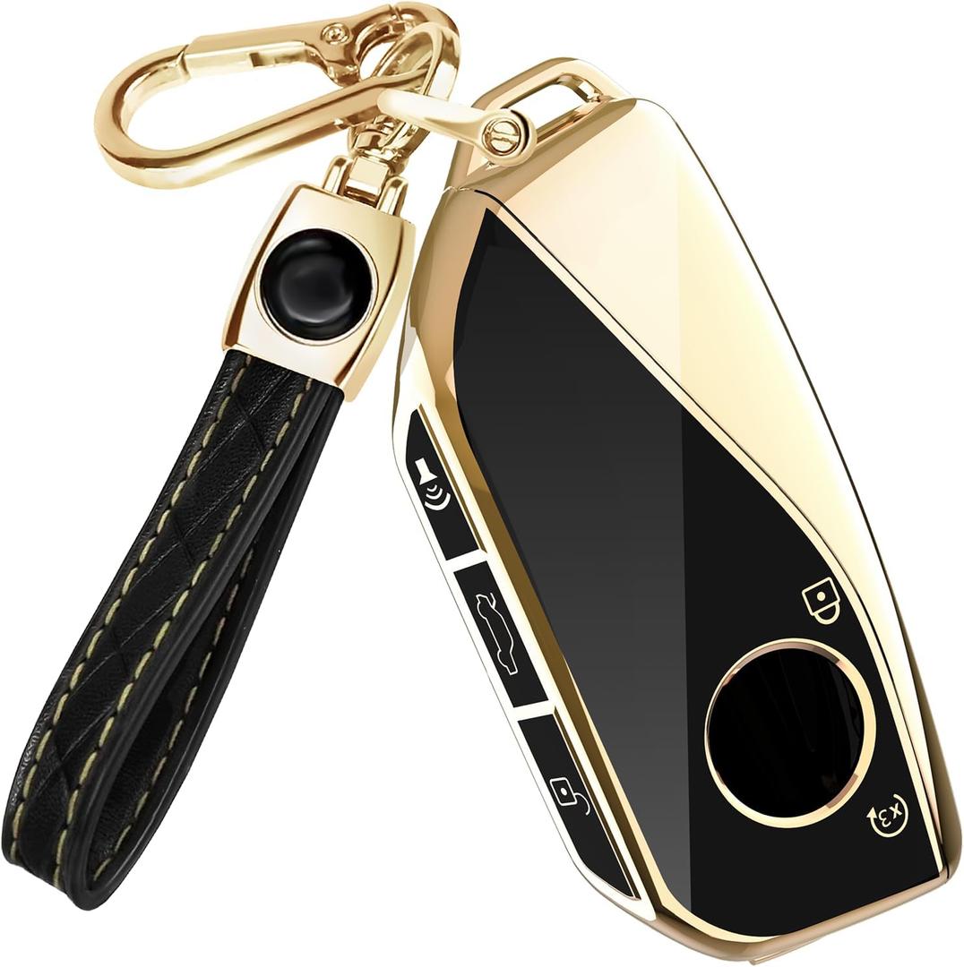Lucrum Compatible with BMW Key Fob Cover & Keychain - TPU Keyfob Case for X1 X5 X6 X7 XM, 2 3 5 7 Series, i7 iX (2023-2025) (Black)