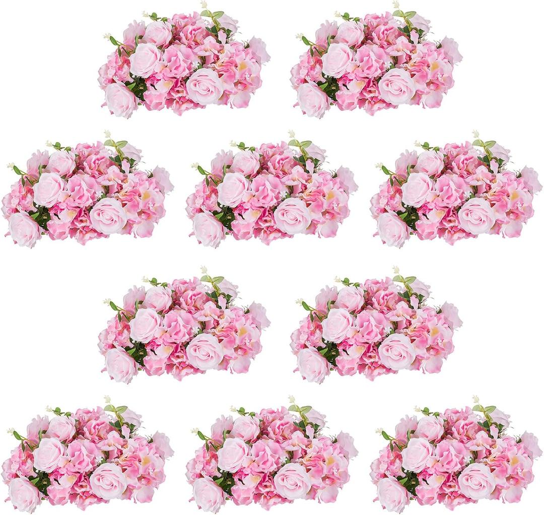 NUPTIO Flower Ball Arrangement Bouquet - 10 Pcs 14.2 inch Diameter Pink Fake Flowers Roses Balls for Centerpieces Tables - Artificial Rose Arrangements for Wedding Centerpiece Table Decorations