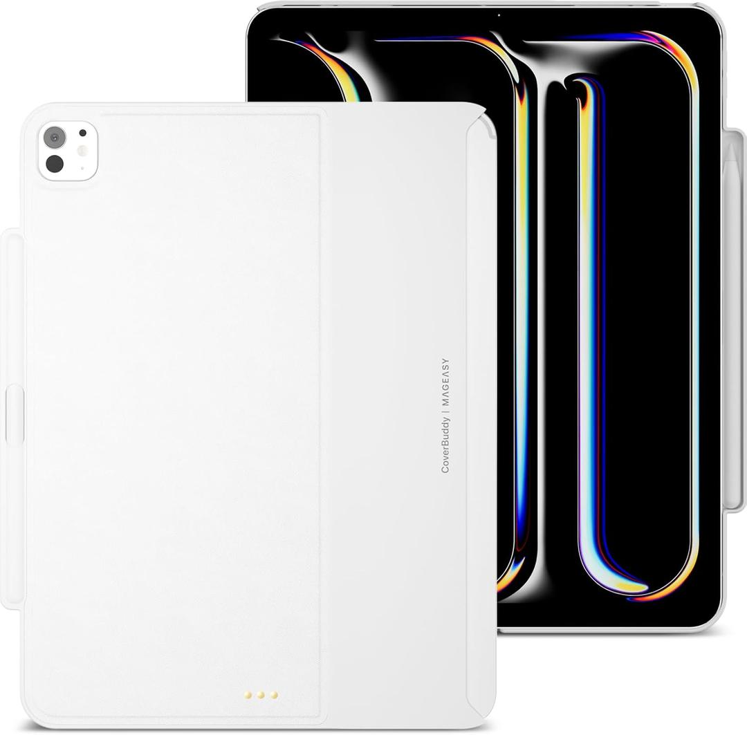 MAGEASY CoverBuddy iPad Case that Fits Magic Keyboard for iPad Pro 13" (M5 2025 / M4 2024, 8th/7th Gen) Magic Keyboard Compatible iPad Case with Heat Dissipation & Pencil Holder (Leather White 5.05)