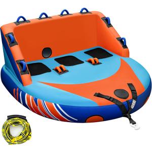 Towable Tubes for Boating 3 Person Boat Tube for Tubing, Inflatable Towable Tubes for Boats 1-3 Rider, Sofa Style Water Sports Towable Tube with Dual Front and Back Tow Points, with Nylon Tow Rope