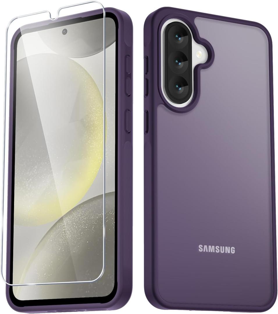 For Samsung Galaxy A36 5G/A56 5G Case, Matte Phone Case with 1 Screen Protector, Frosted Translucent Back, Slim Shockproof Protective Cover, Purple
