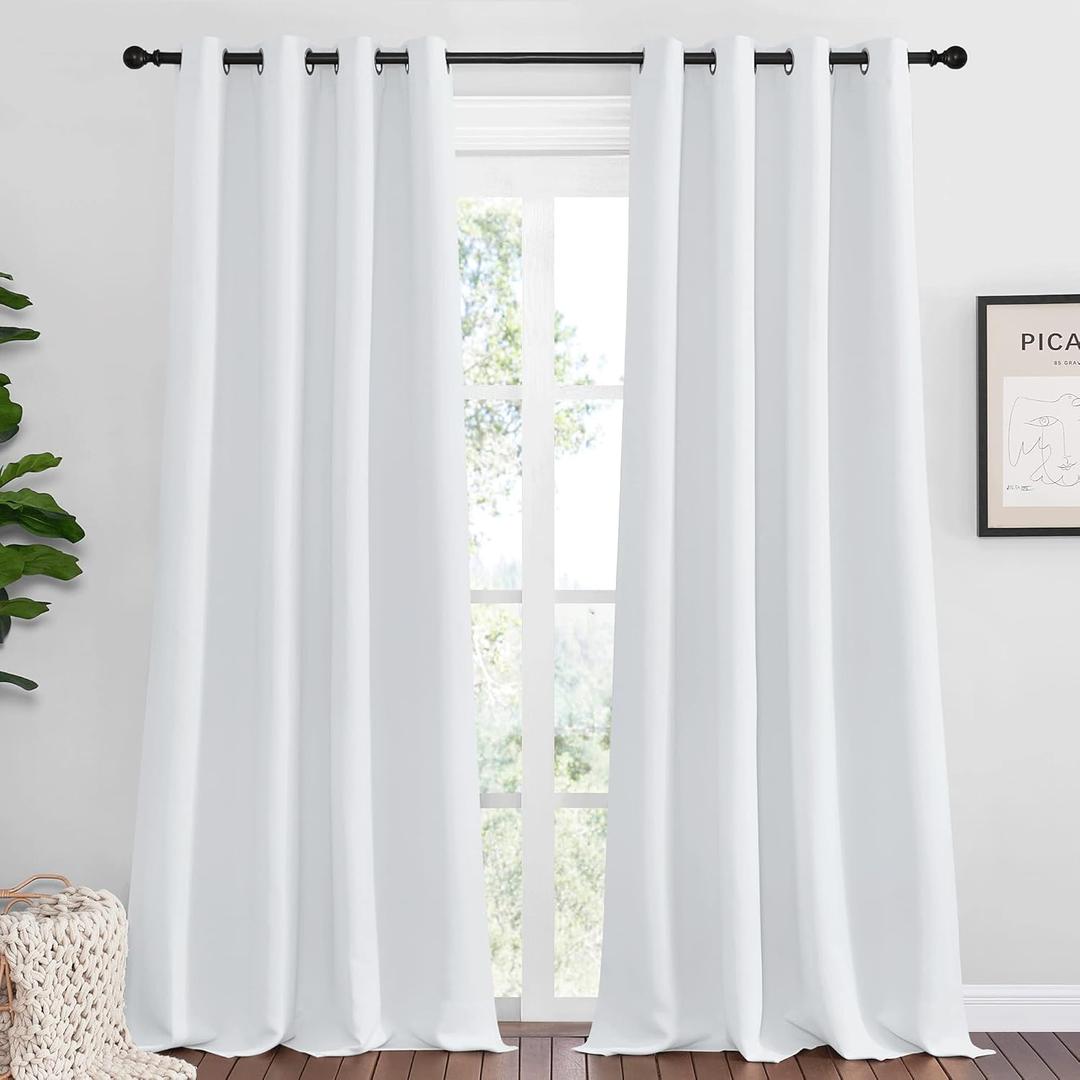 NICETOWN Bedroom Blackout Curtains Panels, 1 Pair, 55 inches by 92 Inch, Greyish White, Triple Weave Energy Saving Thermal Insulated Solid Grommet Blackout Draperies for Patio